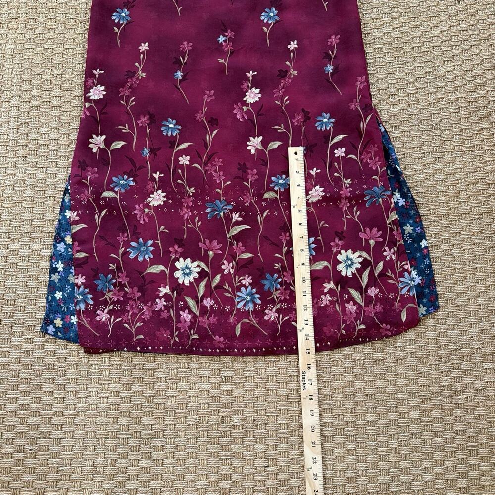 Women's Vintage 90s Reversible Floral Maroon & Blue Midi Dress - Picture 11 of 16